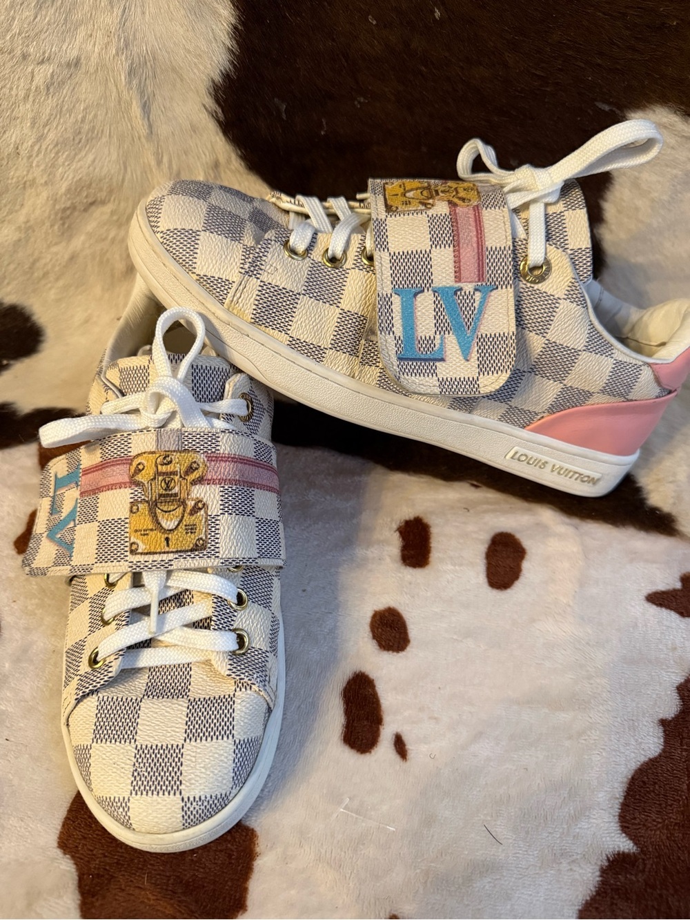 Louis Vuitton  women’s Damier Azur Low-Top Sneakers in Pink & Blue